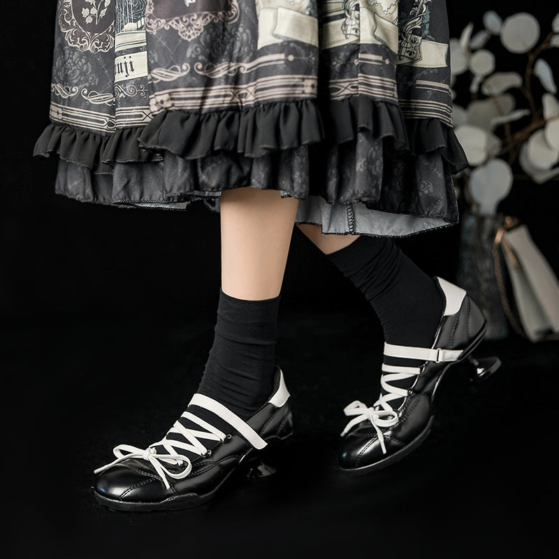 High-grade Sier Functional Sports Style Ballet Chunky French Pumps Design Women's Fashion Shoes