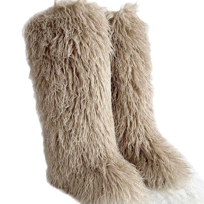 Women's Imitation Fur Tan Sheep Knee-high Socks Women's Snow Boots