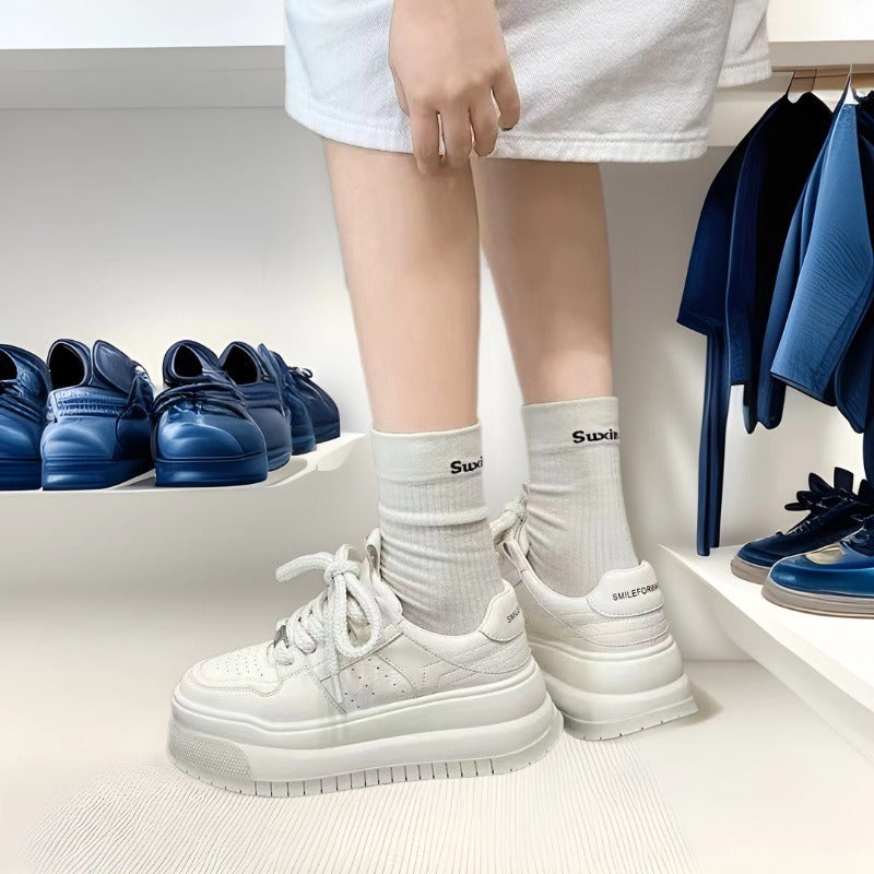 Women's Thick-soled Height Increasing Fashionable White Pumps Sneakers