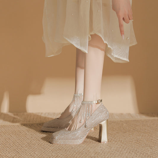 Dress Two-way High Square Toe Low-cut Waterproof Platform Women's Fashion Shoes