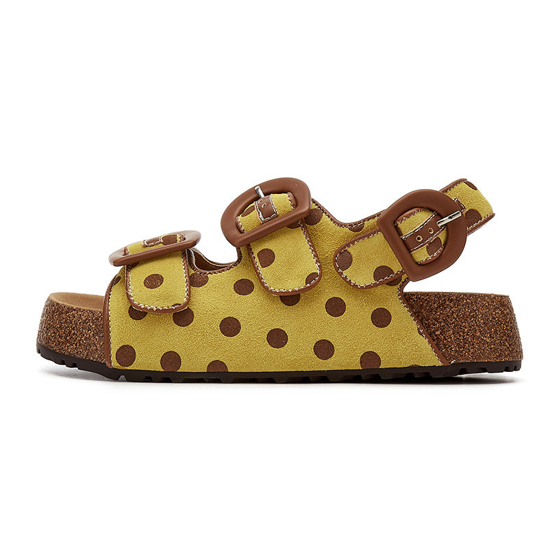 Women's Color Round Toe Buckle Thick Bottom Breathable Polka Dot Beach Men's Shoes