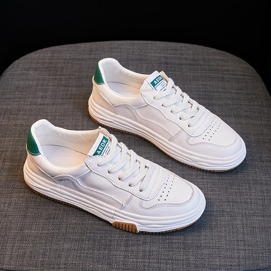Women's Layer Cowhide Low-cut White Summer Pumps Casual Shoes