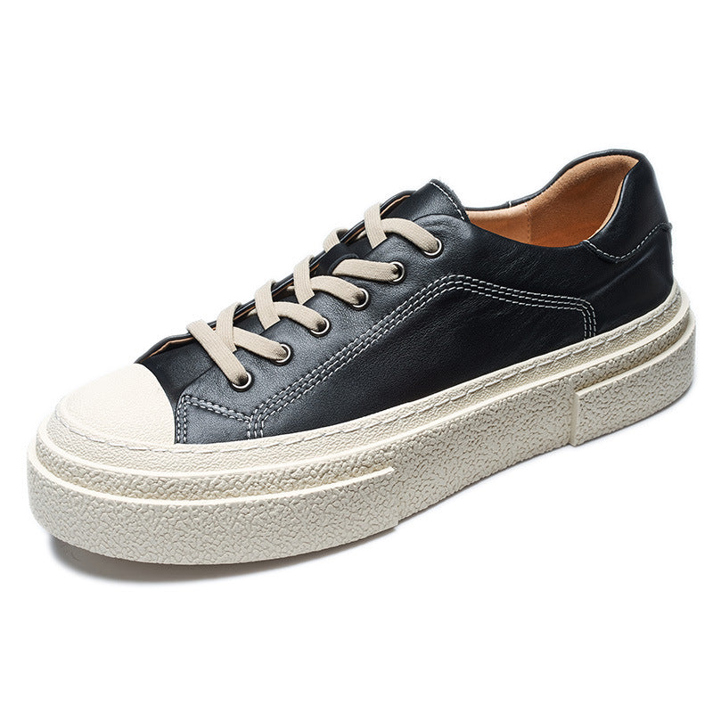 Men's Niche Geometric Design Cowhide Summer White Thick Bottom Hight Sneakers