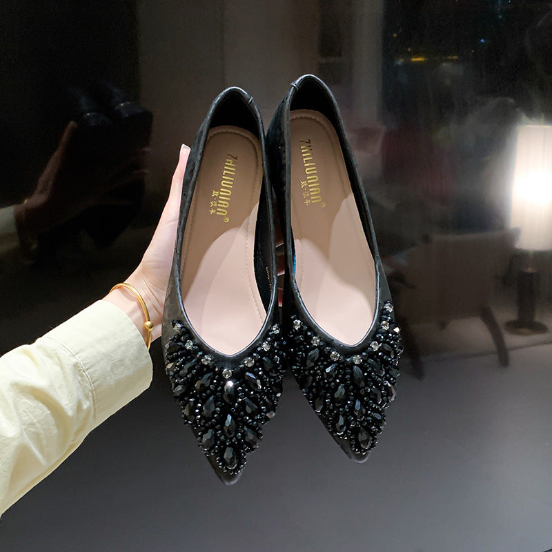 Women's Chinese Style Pointed Toe Pumps Chunky Mid Handmade Women's Fashion Shoes