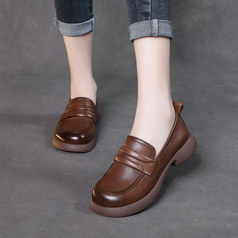 Women's Cowhide Versatile Autumn Handmade Flat Soft Bottom Loafers