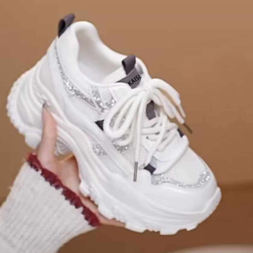 Women's Super Hot Rhinestone Dad Thick Bottom Women's Casual Shoes