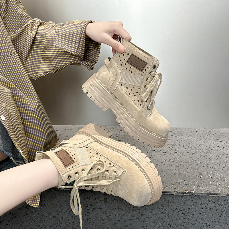 Women's Spring Retro Breathable Summer Thin British Style Ankle Women's Leather Boots