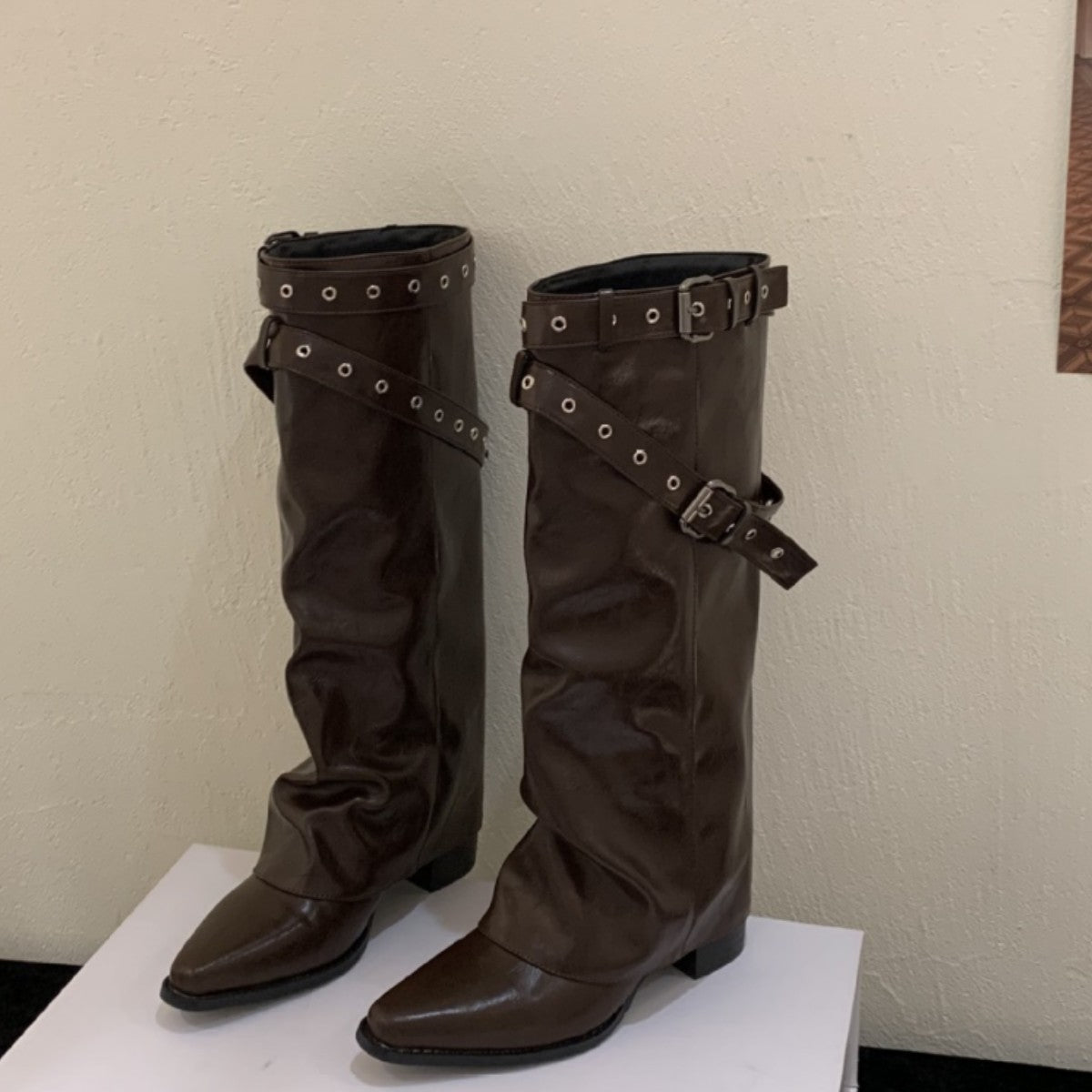 Toe Wedge Pants Pipe White Belt Boots