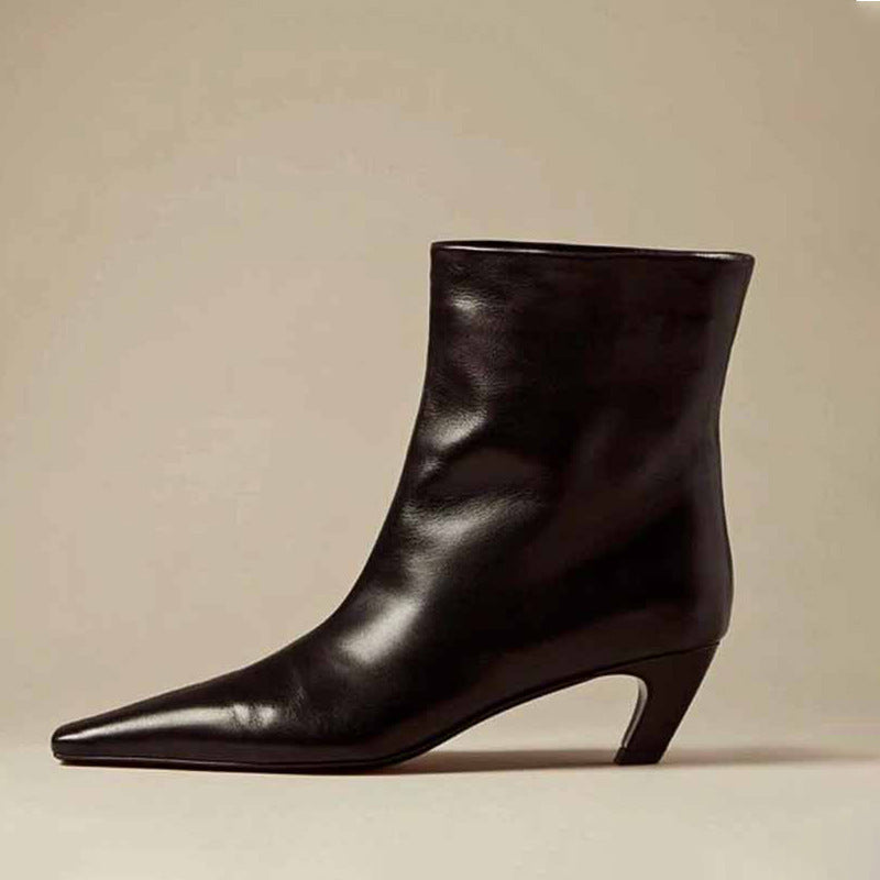 Women's Style Skinny Square Toe Stiletto Ankle Cat Women's Leather Boots