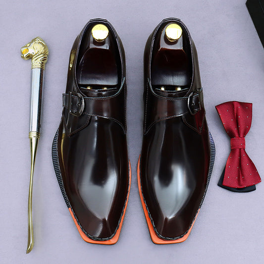 Men's Cowhide Buckle Paint British Glossy Personalized Leather Shoes