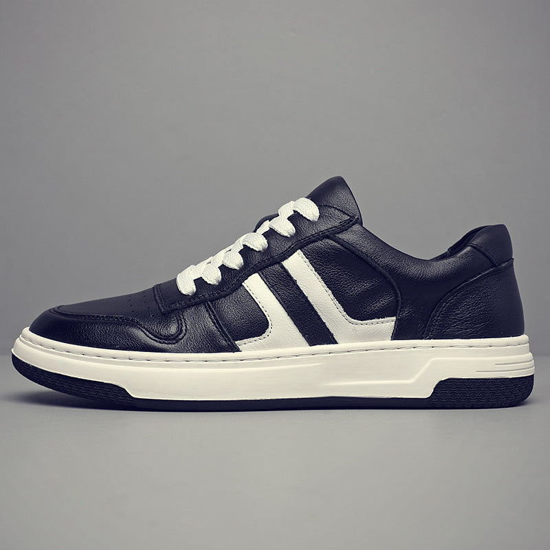 Men's First Layer Cowhide Breathable Black Trend Men's Board Shoes