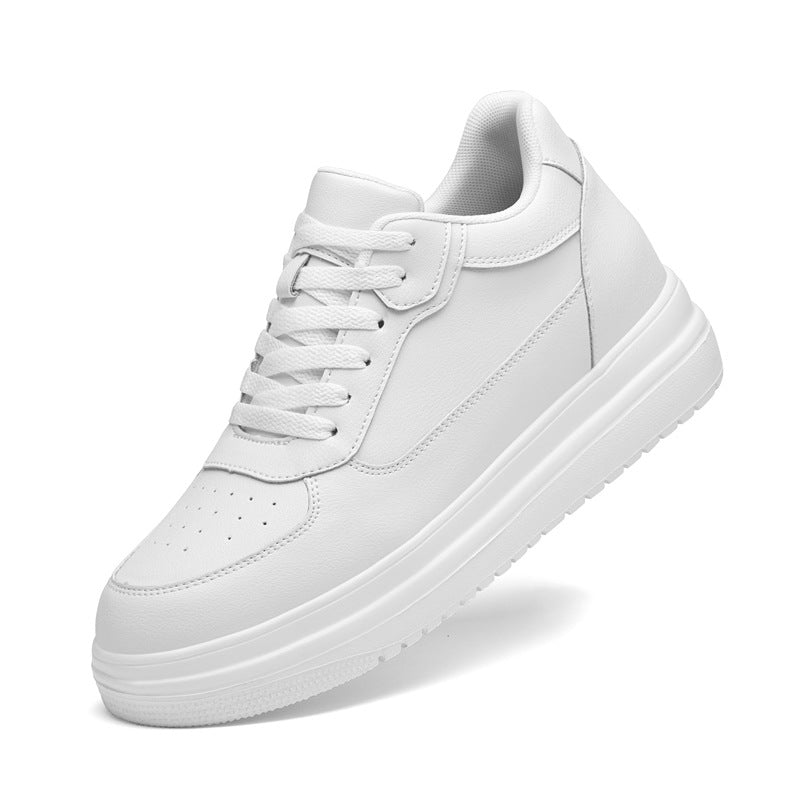Unisex Invisible Height Increasing Insole Skateboard White Couple Men's Casual Leather Shoes