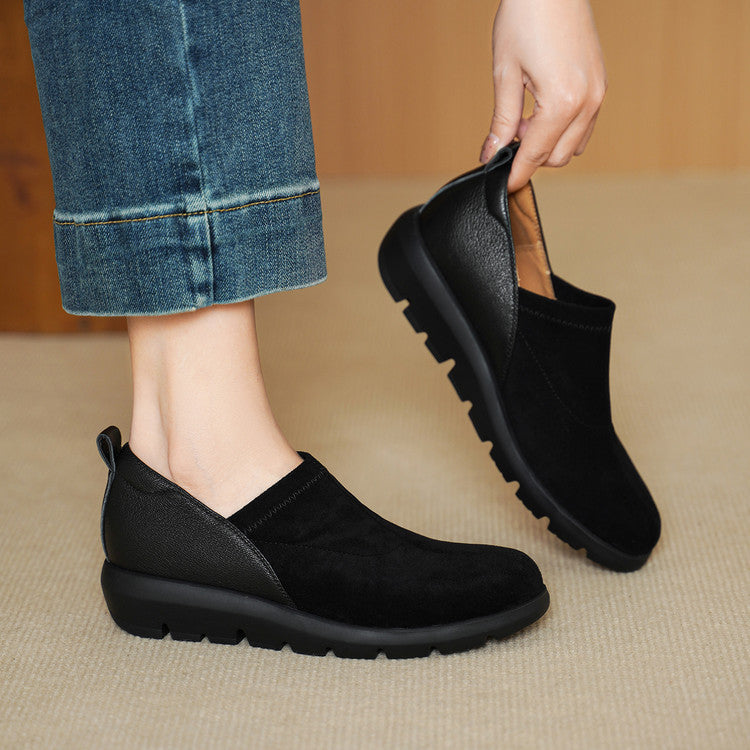Women's Round Toe Thick Bottom Platform Vintage Suede One Women's Fashion Shoes