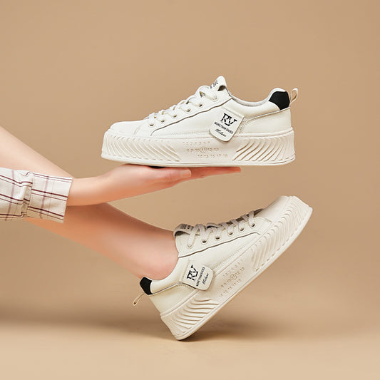 Autumn Biscuit Shape Genuine Sports White Casual Shoes