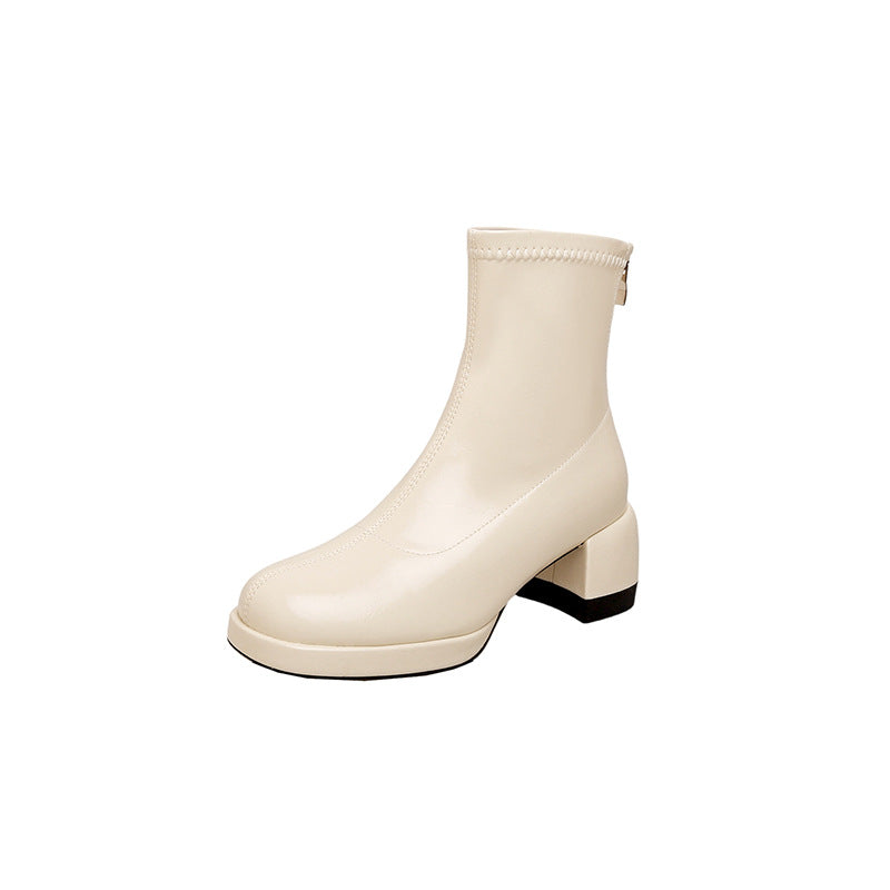 Women's Waterproof Platform High Skinny Chunky Zipper Heels
