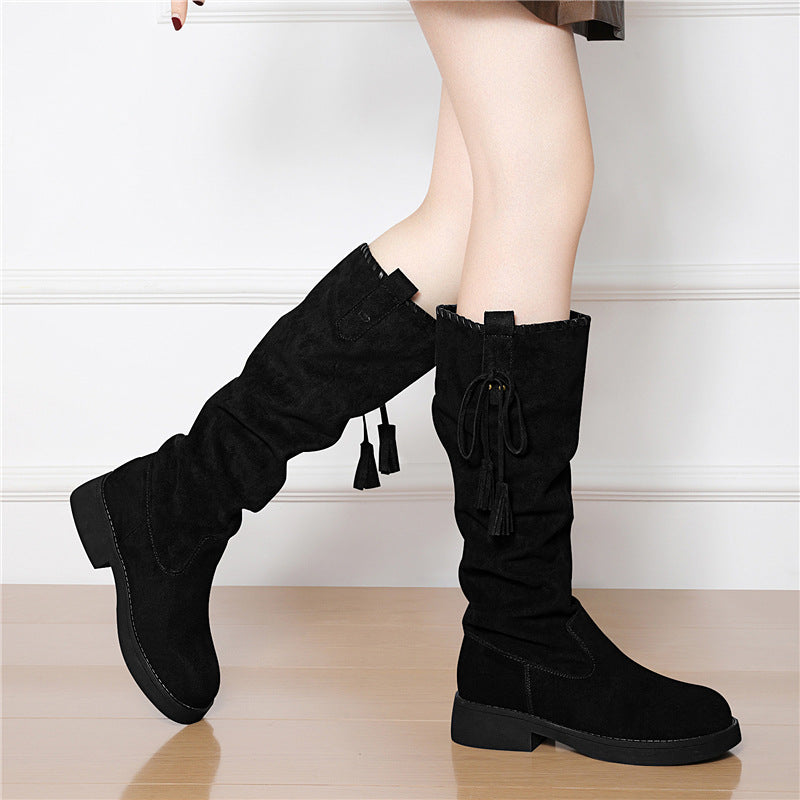 Women's Temperament Platform Knee-high Pile Style Western Cowboy Fashion Knight Women's Leather Boots
