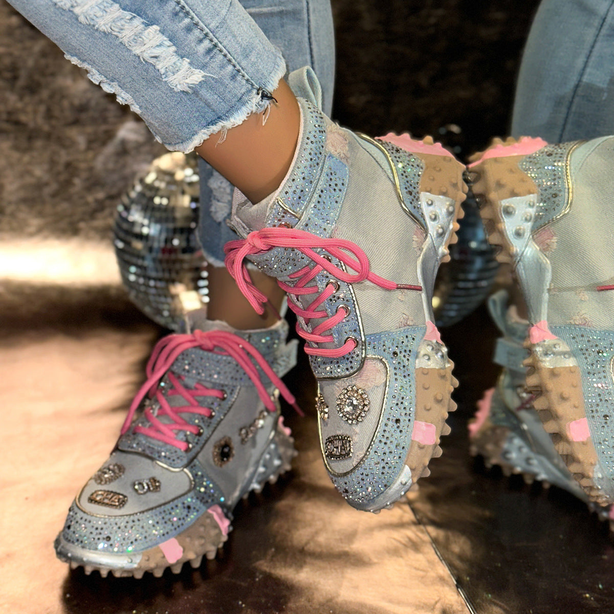 Women's Pink Mesh Surface Clunky Large Size Fashion Sneakers