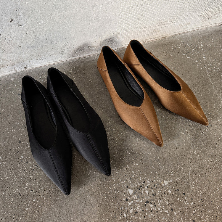 Women's Satin Pointed Toe Low-cut Low Solid Color Women's Fashion Shoes