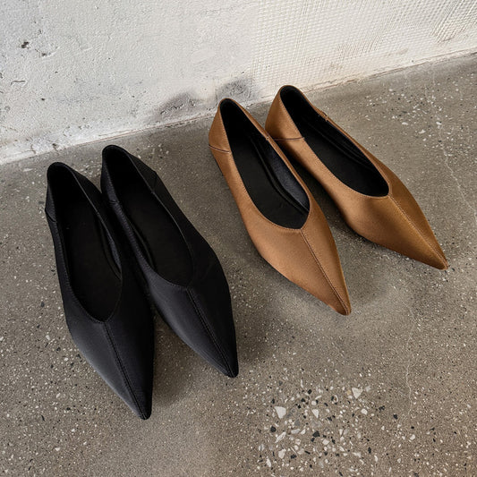 Women's Satin Pointed Toe Low-cut Low Solid Color Women's Fashion Shoes
