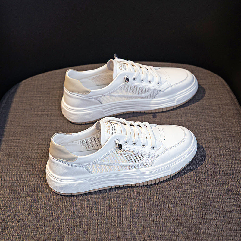 Women's Breathable White Hollow Mesh Surface Thin Pumps Platform Sneakers