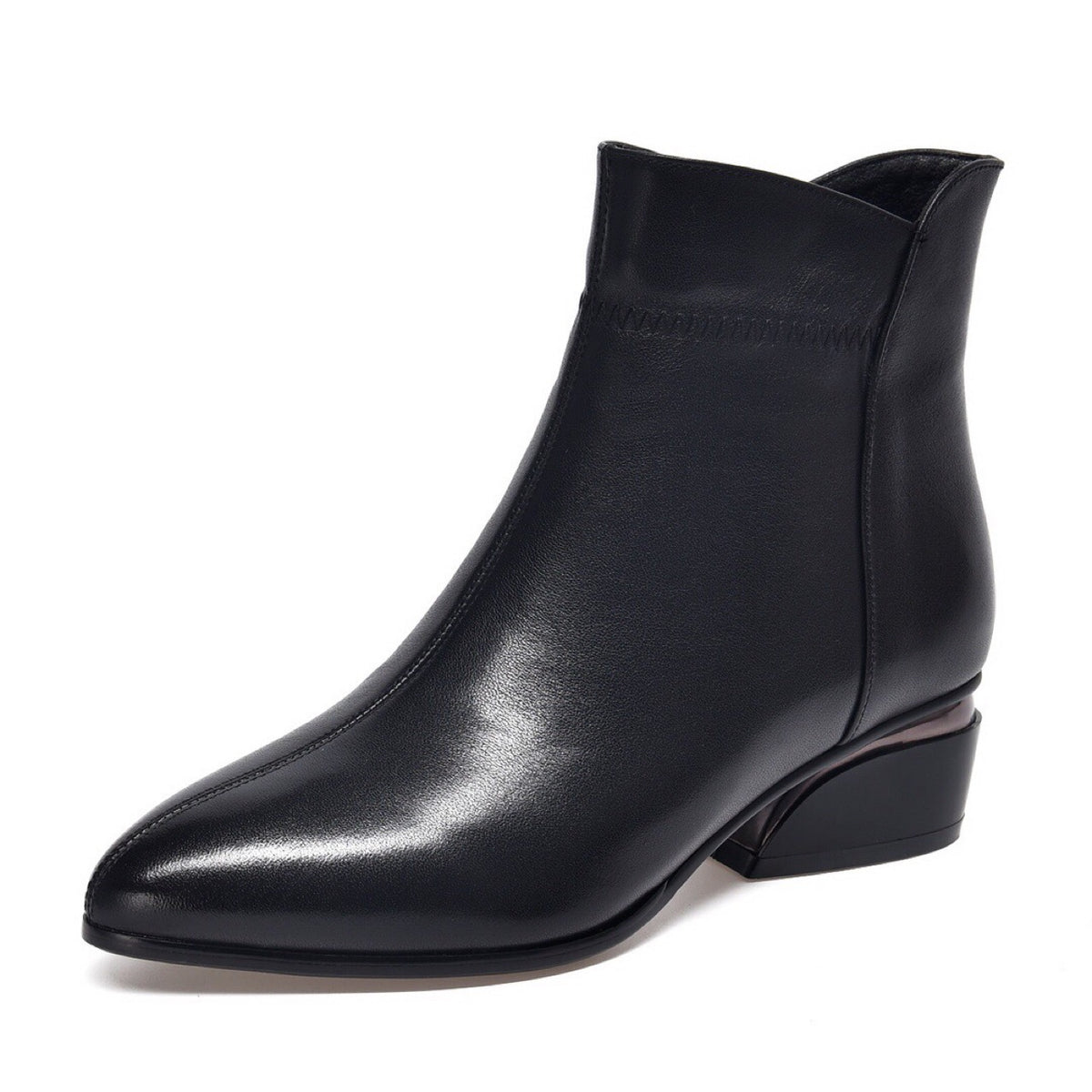Women's Genuine Flat Soft Booties Pointed Toe Chunky Women's Leather Boots