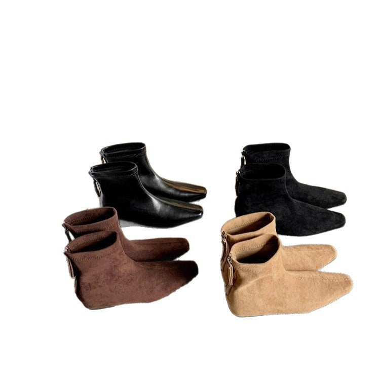 Version Height Increasing Insole Minimalist Square Toe Back Women's Leather Boots