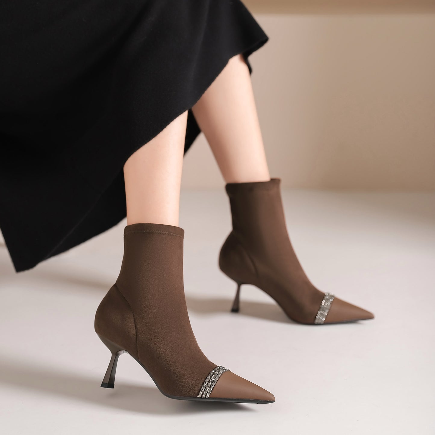 Women's Toe Stiletto Ankle For Stretch Thin Boots