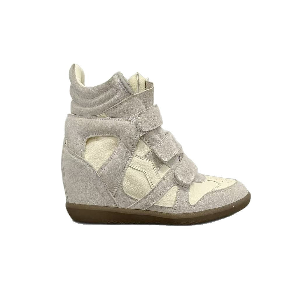 Women's Autumn Velcro Invisible Height Increasing Insole Wedge Leather Shoes