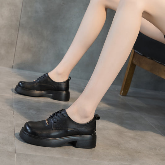 Women's Korean Style Versatile Cowhide Spring Chunky Casual Shoes