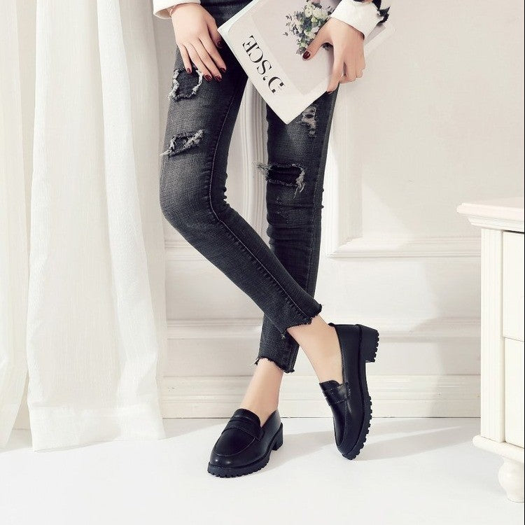 Women's Good Match Black British Mary Jane Round Toe Vintage Platform Leather Shoes