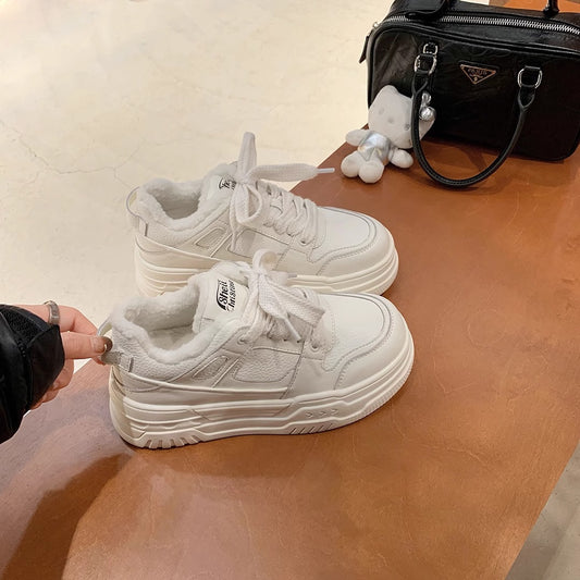 Women's Su Spring Genuine Elevator Platform White Sneakers