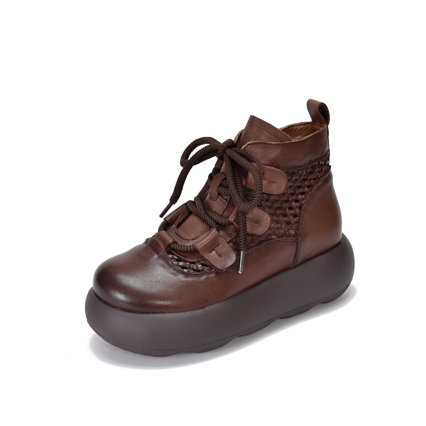 Women's First Layer Cowhide Handmade Woven Hollowed Platform Sandals