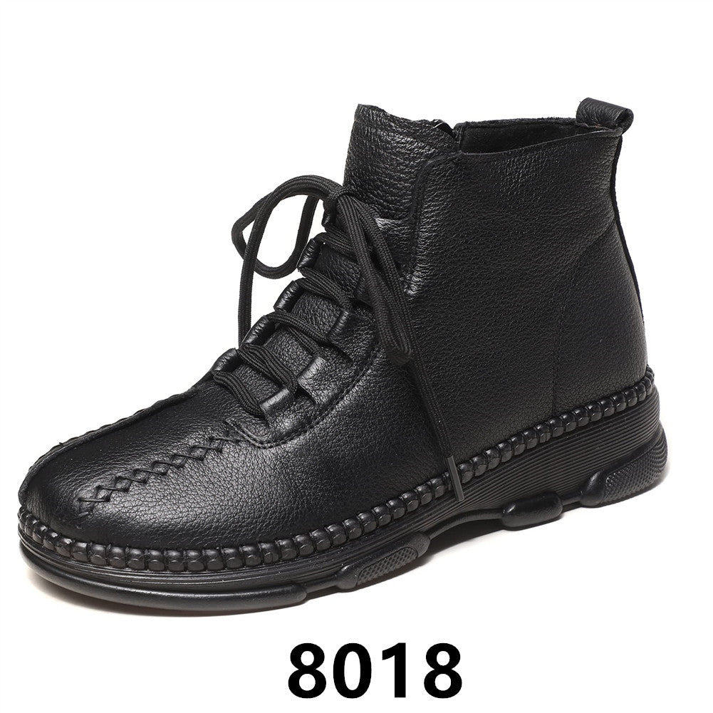 Women's Fleece Lined Padded Warm Keeping Mother's Soft Bottom Waterproof Fashion Women's Leather Boots