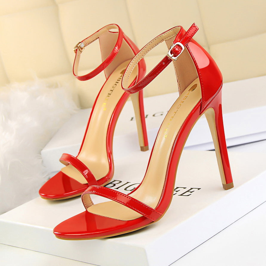 Women's Simple Open Toe High Stiletto Patent Heels