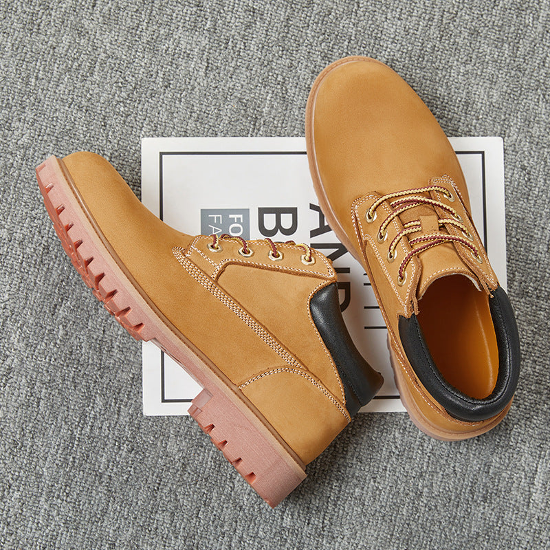 Men's Low-cut Waterproof Martin Top Layer Cowhide Worker Thick Bottom Outdoor Men's Casual Leather Shoes