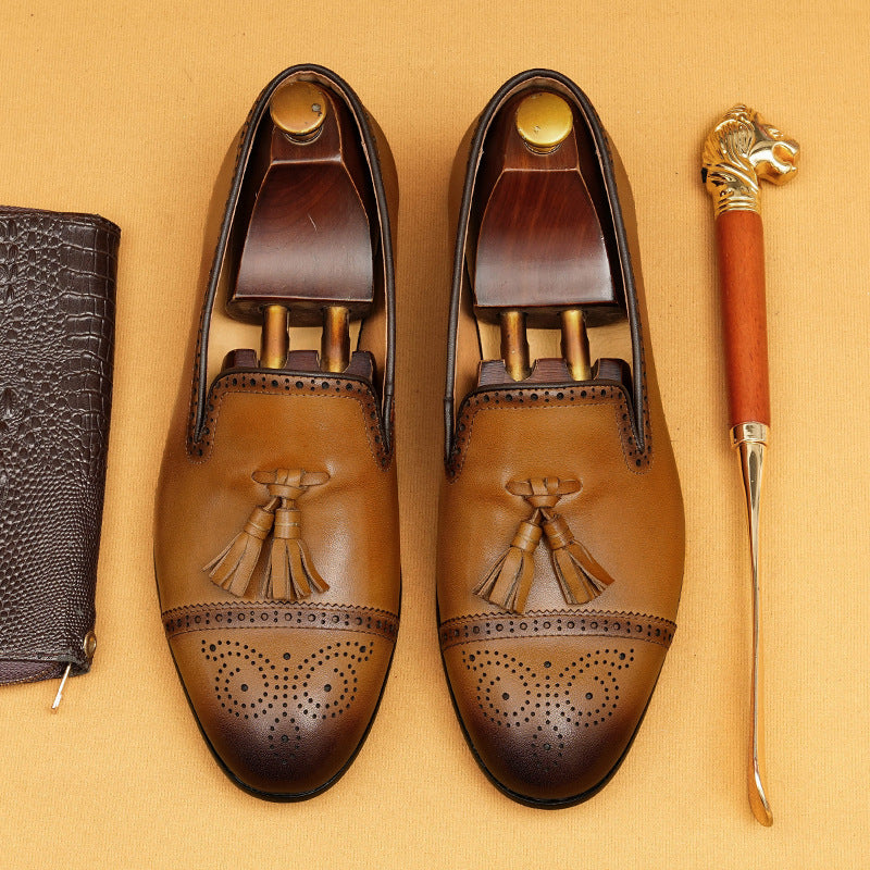 Men's Non-british Style Carving Business Slip-on Tassel Loafers