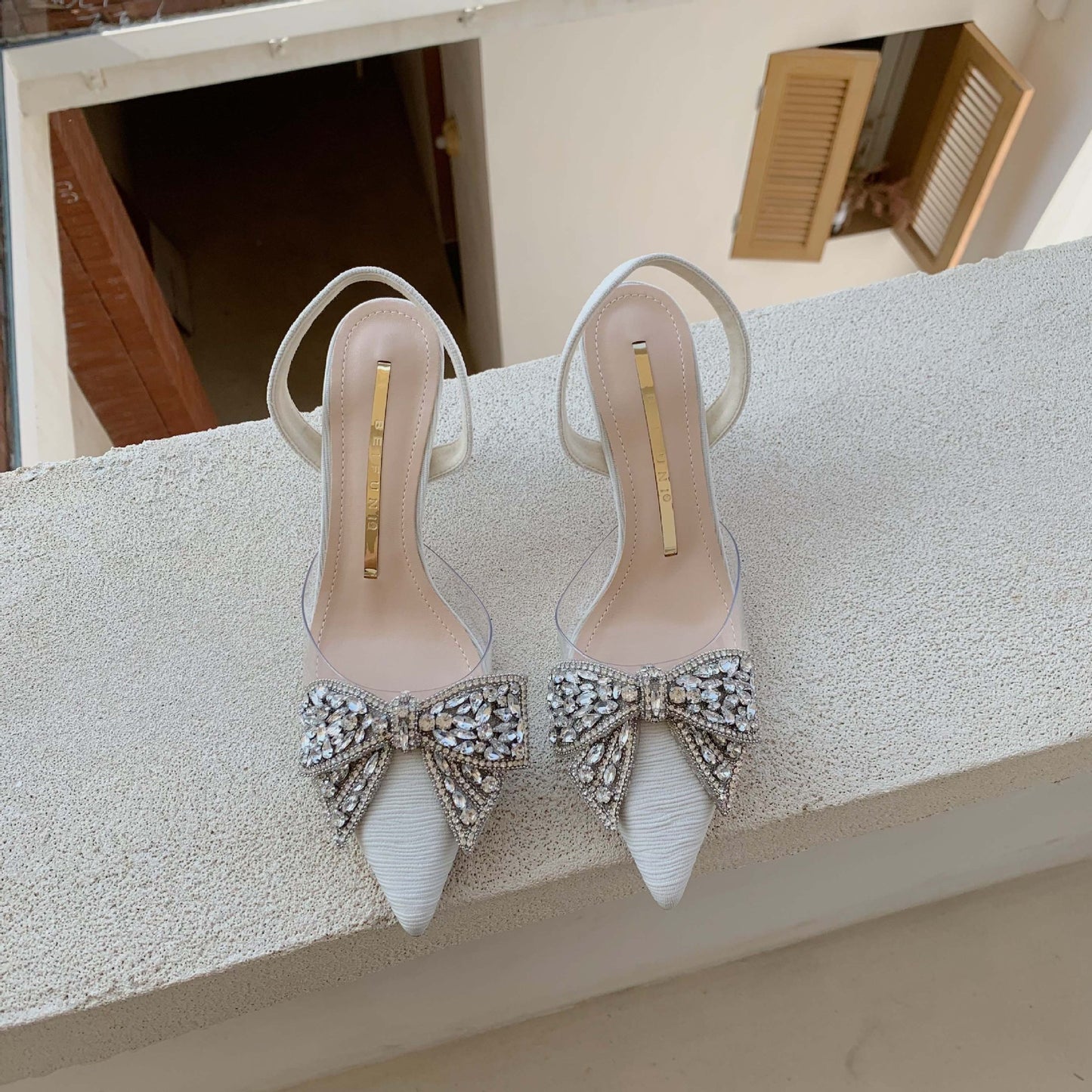Women's Fairy Style High Transparent Rhinestone Pointed Toe Butterfly Stiletto Women's Fashion Shoes