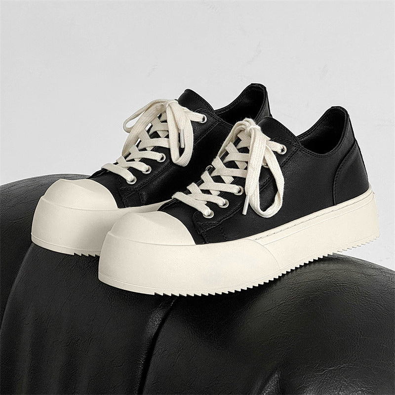 Men's White Thick Sole Increased British Style Derby Big Men's Board Shoes