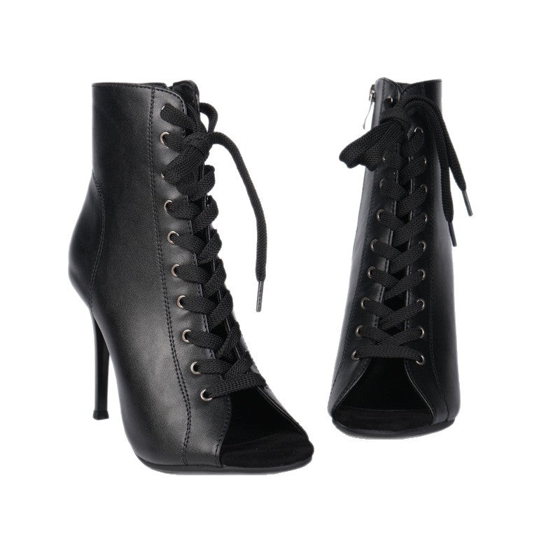Large Size For Jazz Dance Hollow Fish Mouth Lace High Heeled Sandals