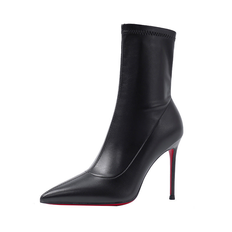Women's Thin Red Bottom Pointed Stiletto Temperament Black Boots