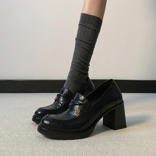 Women's Sheepskin Version British Style Chunky High Women's Fashion Shoes