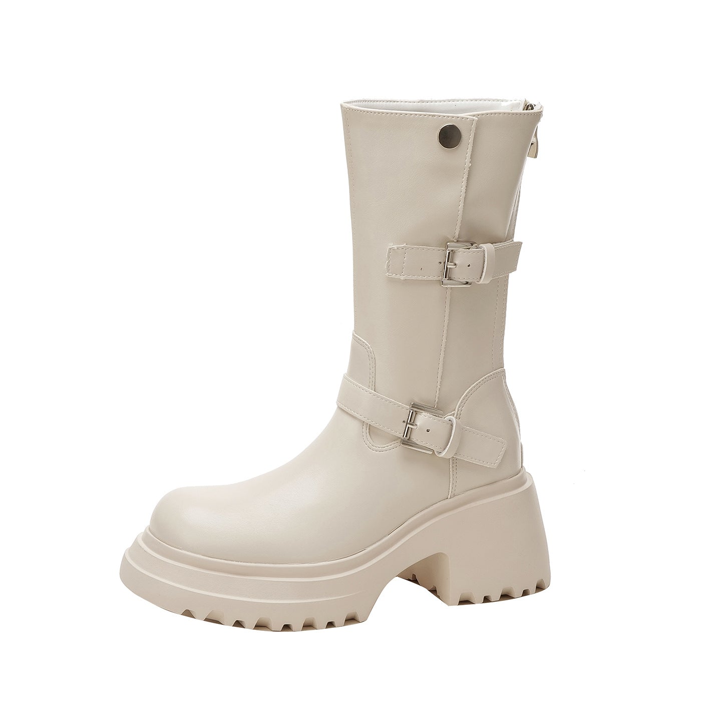 Women's Round Head Ankle Fashionable Thick-soled Brown Women's Leather Boots