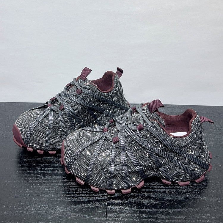 Women's Large Size Paris Starry Rhinestone Platform Dad Women's Sports Shoes