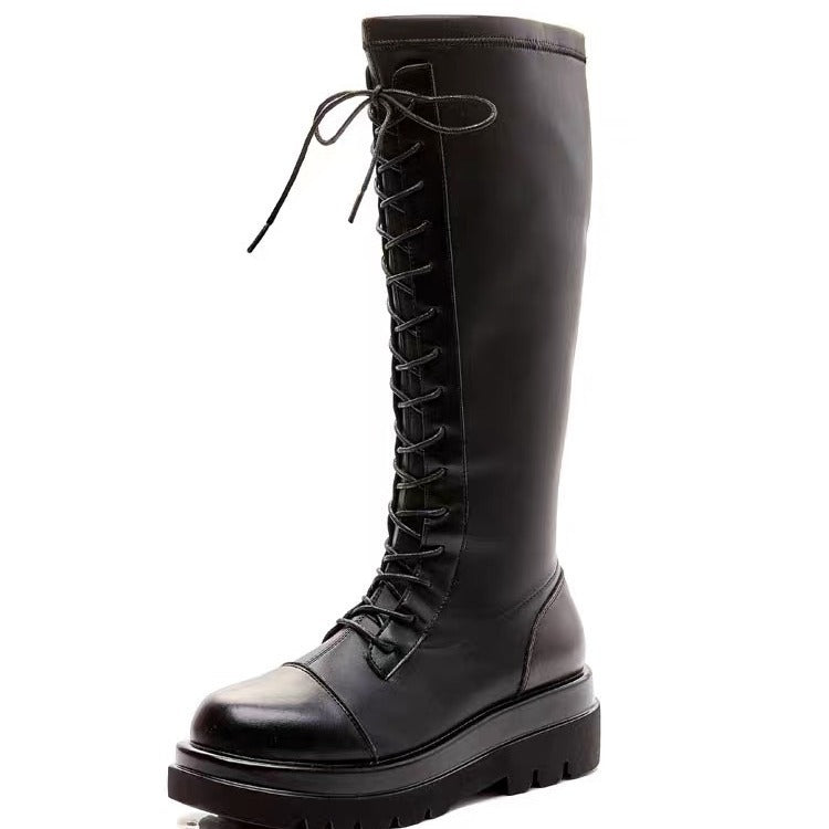 Women's Thick Bottom Tall Knight Small Below Women's Leather Boots