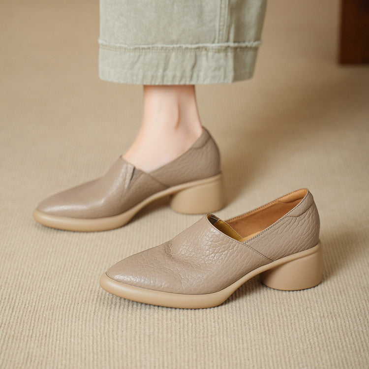Women's Style Genuine Chunky Deep Mouth Soft Bottom Wild Mid Women's Fashion Shoes
