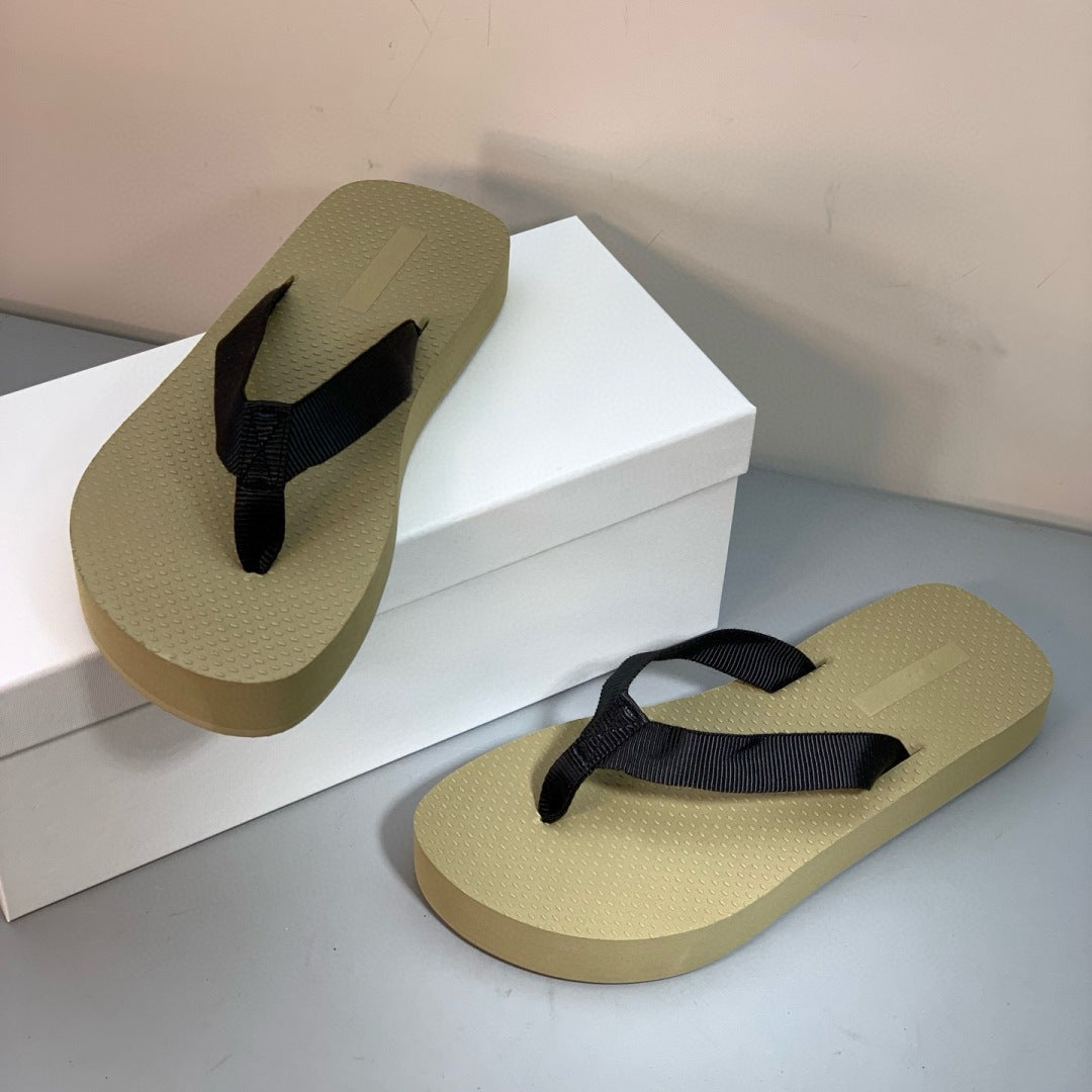 Women's Niche Minimalist Ribbon Platform Outer Wear Flat Slippers