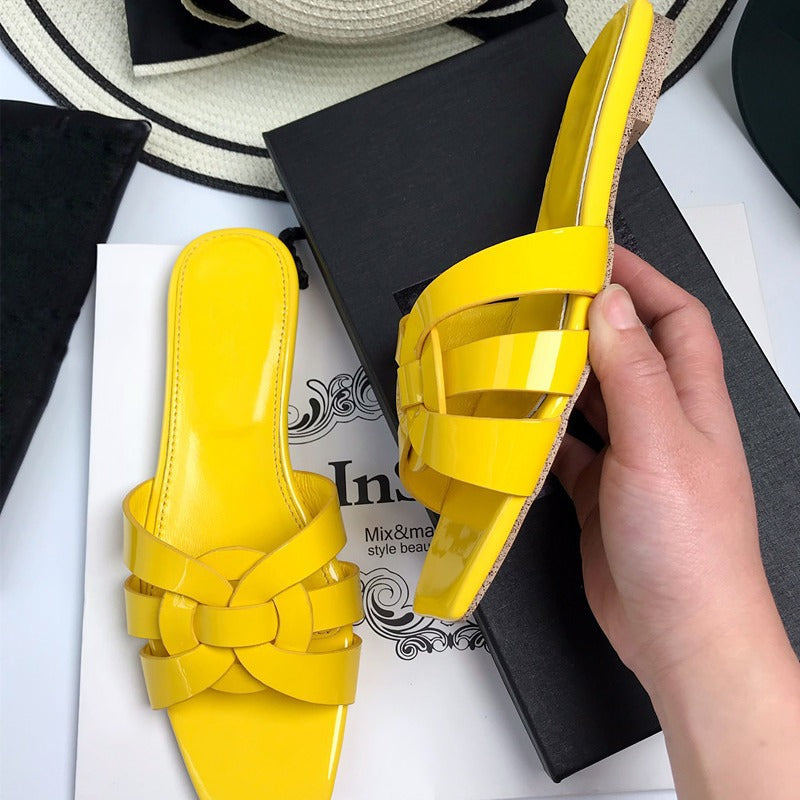 Women's Genuine Summer Weaving Flip-flops Large Size Heels