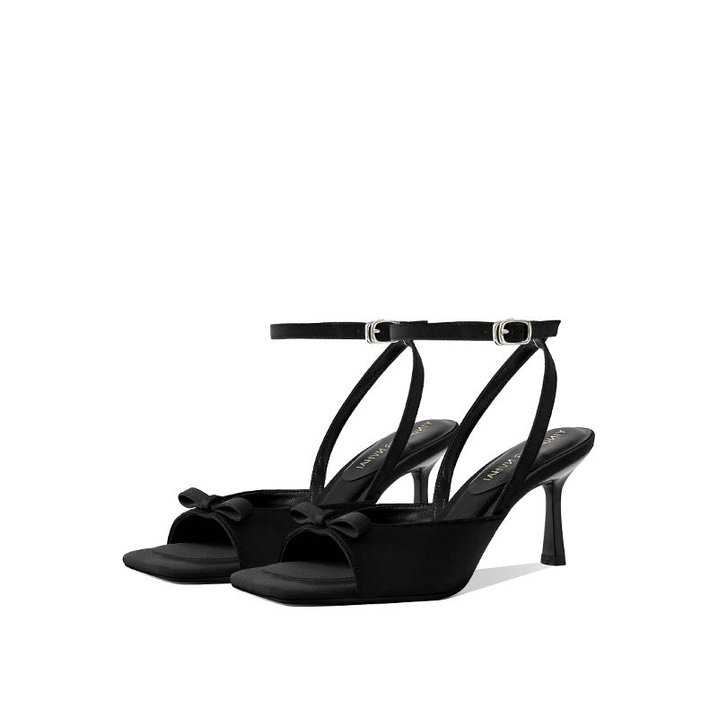 French Style Small Dress Elegant Bow Princess Sier High Women's Fashion Shoes