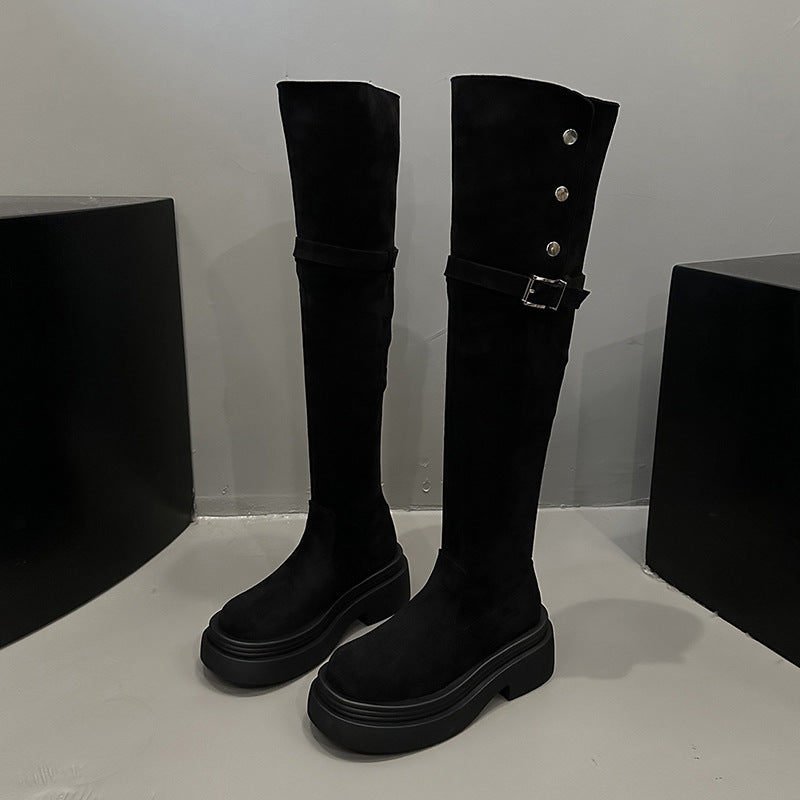 Retro Two-way Folding Thick-soled Chunky Long Boots