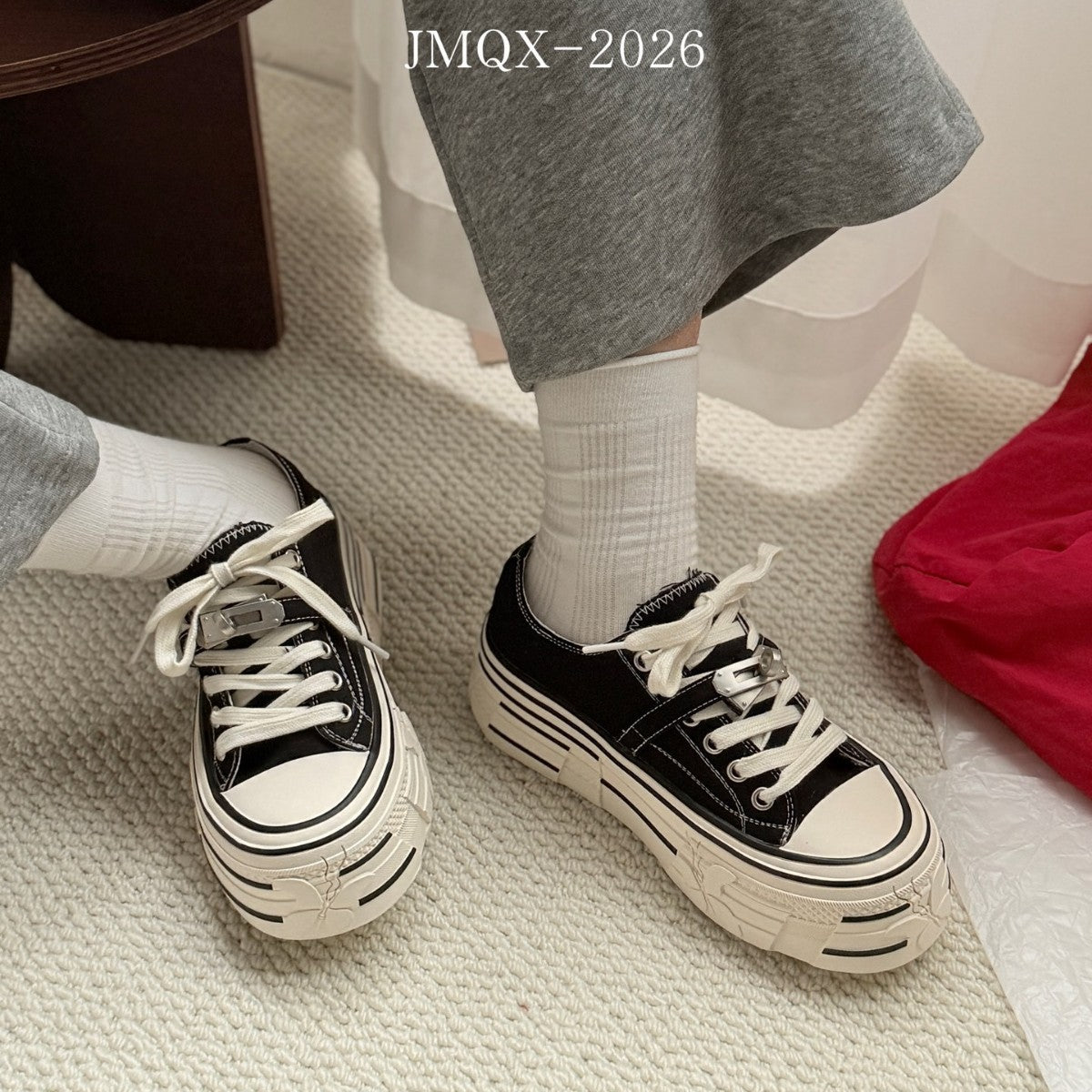 Women's Black Spring Thin Thick Bottom Increased Korean Style Women's Board Shoes